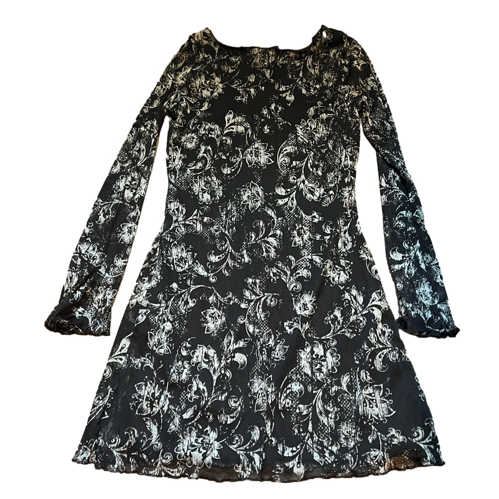 Brown Mesh Womens Long Bell Sleeve Mini Dress